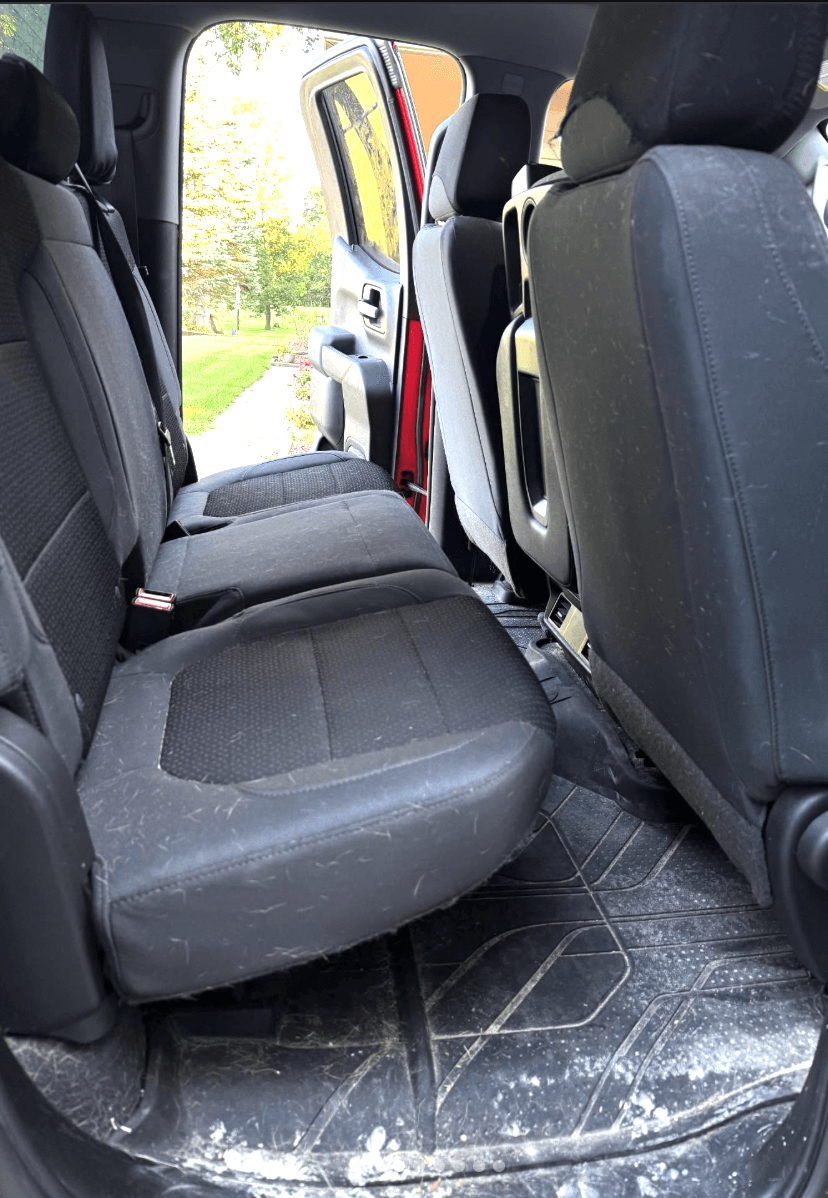 Chevy Silverado rear seats shampooed and rubber mats cleaned